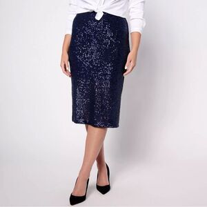 VINCE CAMUTO NWT Classic Navy Sequin Midi Skirt M